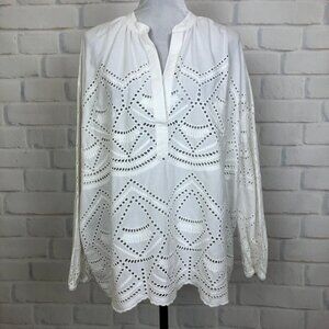 Sundance White Eyelet Embroidered Blouse Size XS Oversized Boxy 100% Cotton